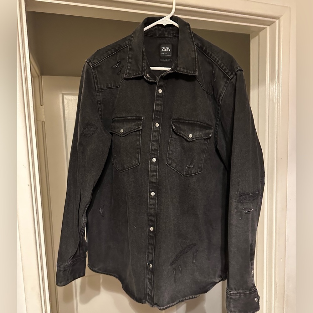 Zara Xl men’s distressed western over shirt black